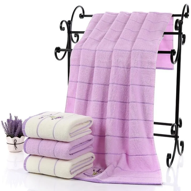 

New Women Luxury White Purple Lavender Bath Towel serviette de bain adulte Embroidery Large Beach towels 70x140cm