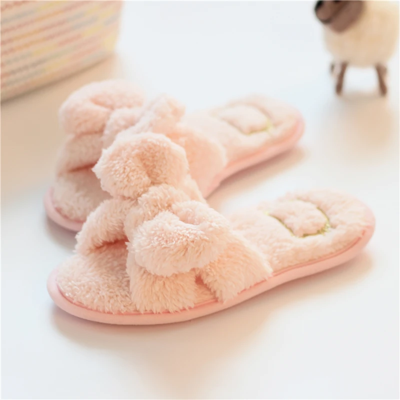 

2018 Fashion Women Slippers Spring Woman Home Indoor Plush Shoes Cute Bow-Knot Female Flip Flop Shoes