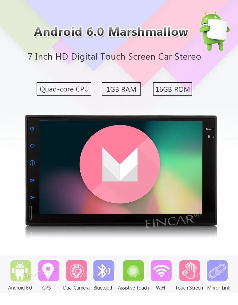 7 'ƈ Din стерео Android 6 0 4 ядра в тире gps авто FM AM радио Bluetooth Wi Fi рулевое управление +