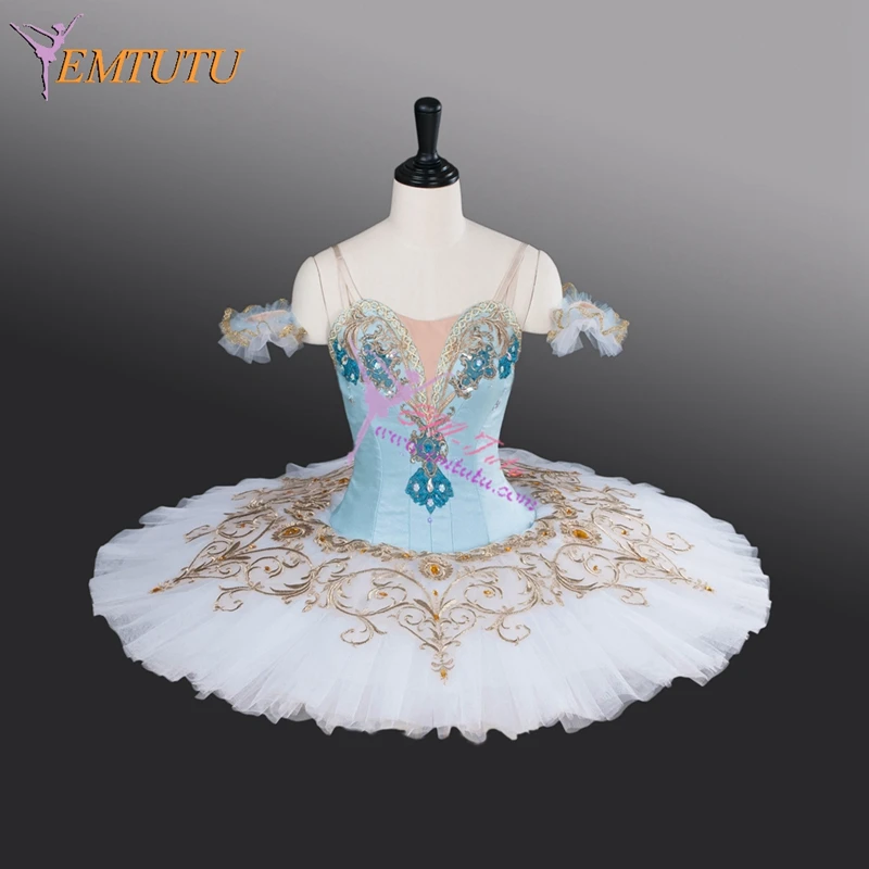 Adult Professional Ballet Tutu Deep Blue Gold Russian Women A Shape Performance Ballet Tutus Professional Ballet Stage Costume