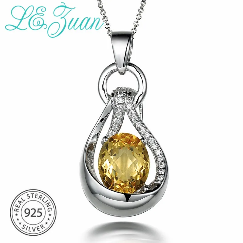 L&ampzuan 925 Sterling Silver Natural 4.75ct Citrine Yellow Gemstone Luxury Pendant With Chain For Wedding Jewelry | Украшения и