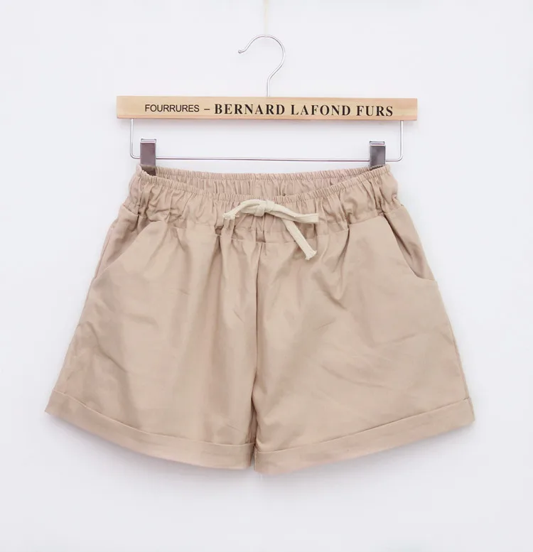 khaki Danjeaner Летние повседневные свободные однотонные хлопковые шорты женские модные спортивные шорты на шнуровке шорты с высокой талией и широкими штанинами с карманами - Цвет: khaki
