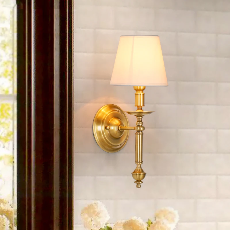 American country wall copper mirror lamp European simple living room bedroom bedside single head | Лампы и освещение