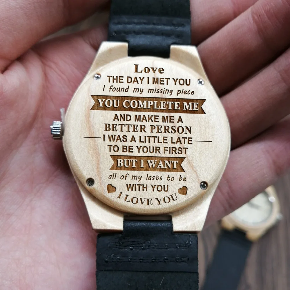 To My Love You Complete Me Выгравированные деревянные часы японские автоматические