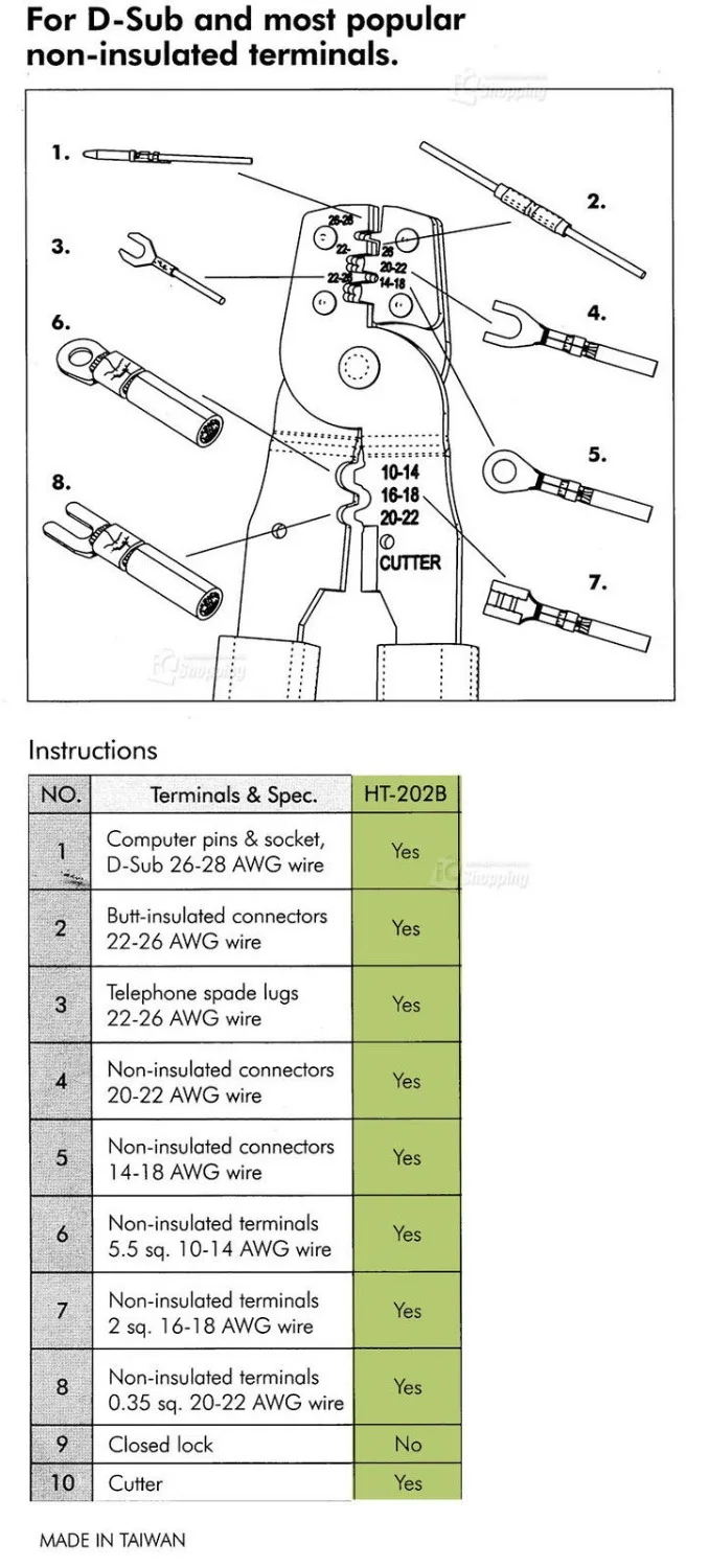1 шт. обжимные клеммы HT-202B AWG 10-28 Сделано в Тайване | Мобильные телефоны и