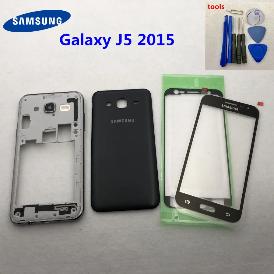 Для Samsung Galaxy J5 j500 J500F J500H J500FN средняя рамка Корпус телефона крышка с задняя крышка аккумулятора+ Переднее стекло+ инструмент
