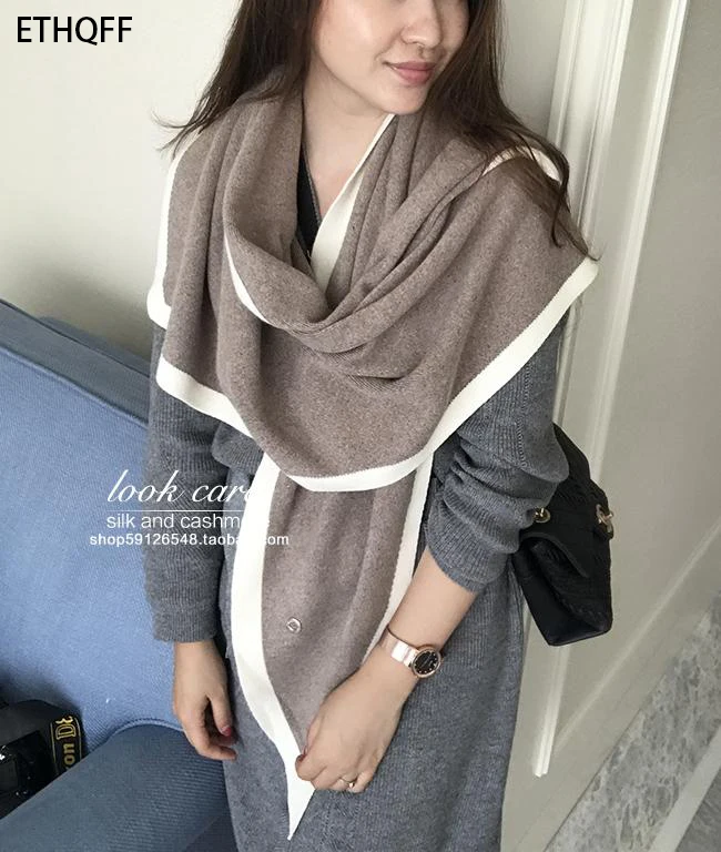 ETHQFF зимний Роскошный 100% кашемировый шерстяной шарф оверсайз большой платок