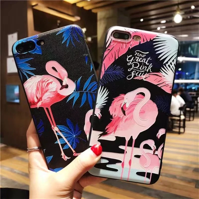 Чехол-накладка для iPhone X, 10, 6, 7, 8 Plus, 5, 5S, SE, силикон, фламинго, ТПУ