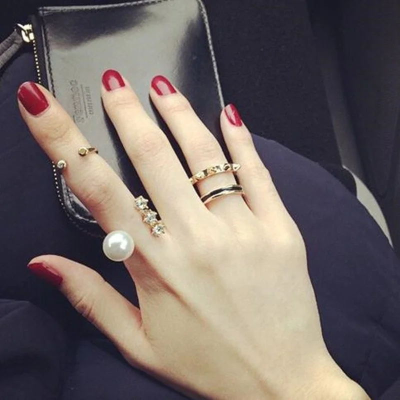 Креативный персональный набор из 3 колец с заклепками и искусственным жемчугом