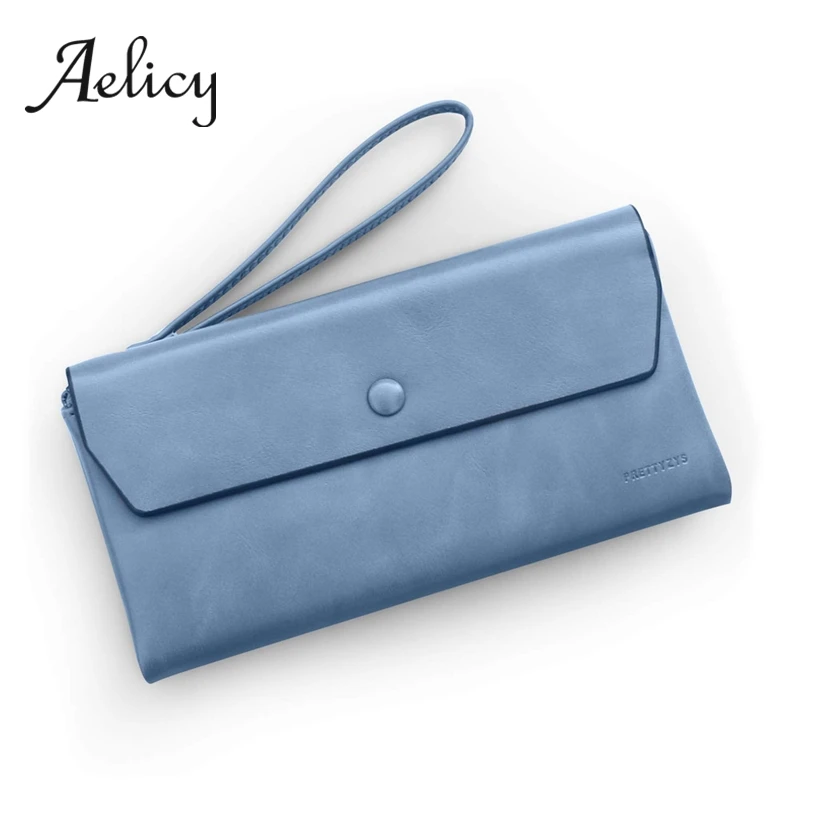 Женский кошелек Aelicy однотонный Длинный с ремнем повседневный