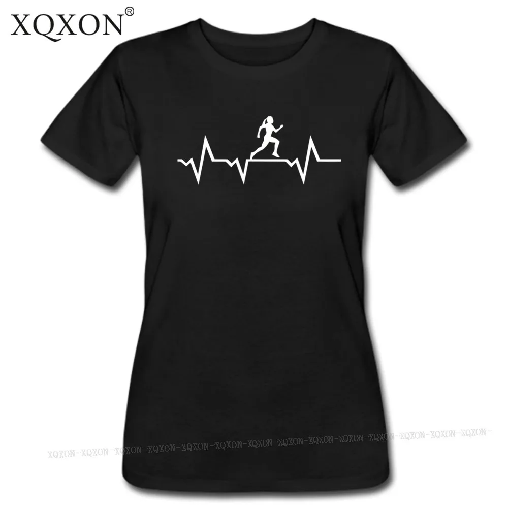 

XQXON summer Casual fashion cotton Women T Shirt funny Runninger Woman & Heartbeat t-shirt tops tee W57