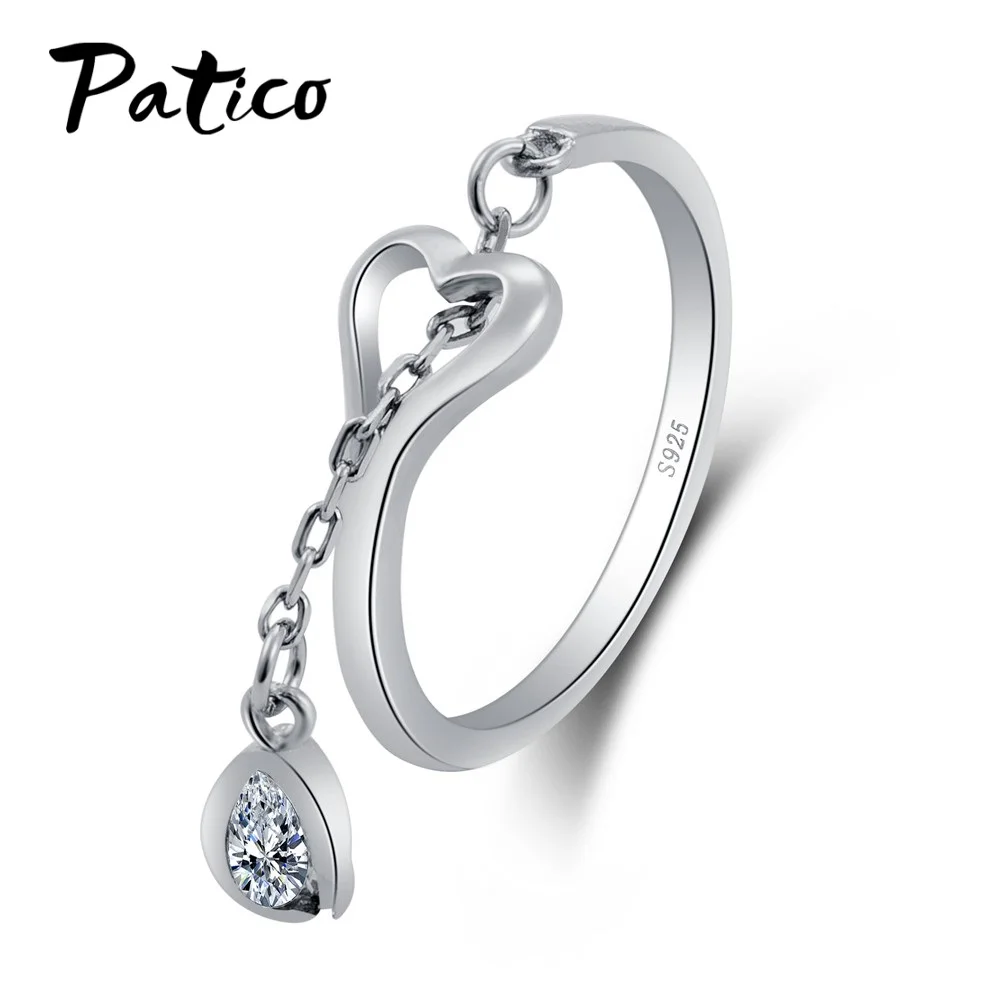

Genuine 925 Sterling Silver Heart Dangle Open Finger Rings for Women Luxury 925 Sterling Silver Jewelry Big Sale