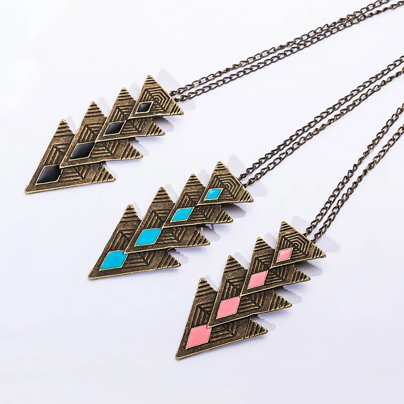 Треугольник золотого цвета кулон цепи ожерелья для женщин и мужчин длинный