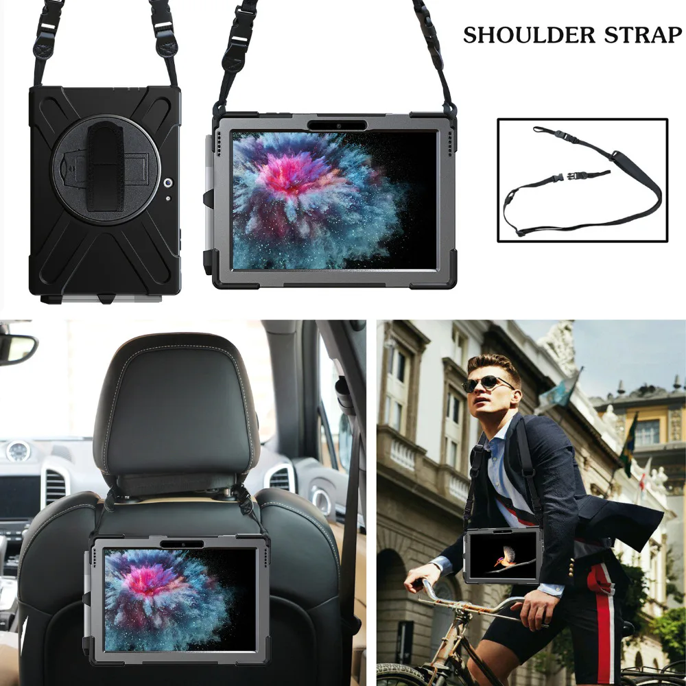 360 Rotating Hand Strap/Kickstand + Shoulder Strap Tablet cover For Microsoft Surface Go Case 10 inch 2018 with Pen Holder+Film |