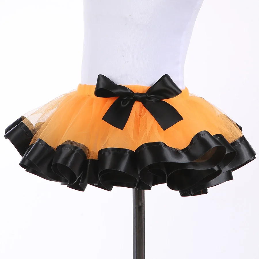 Принцесса Малыша Девушка Пачка Orange Тюль Юбка с Черной Лентой Отделкой Размер