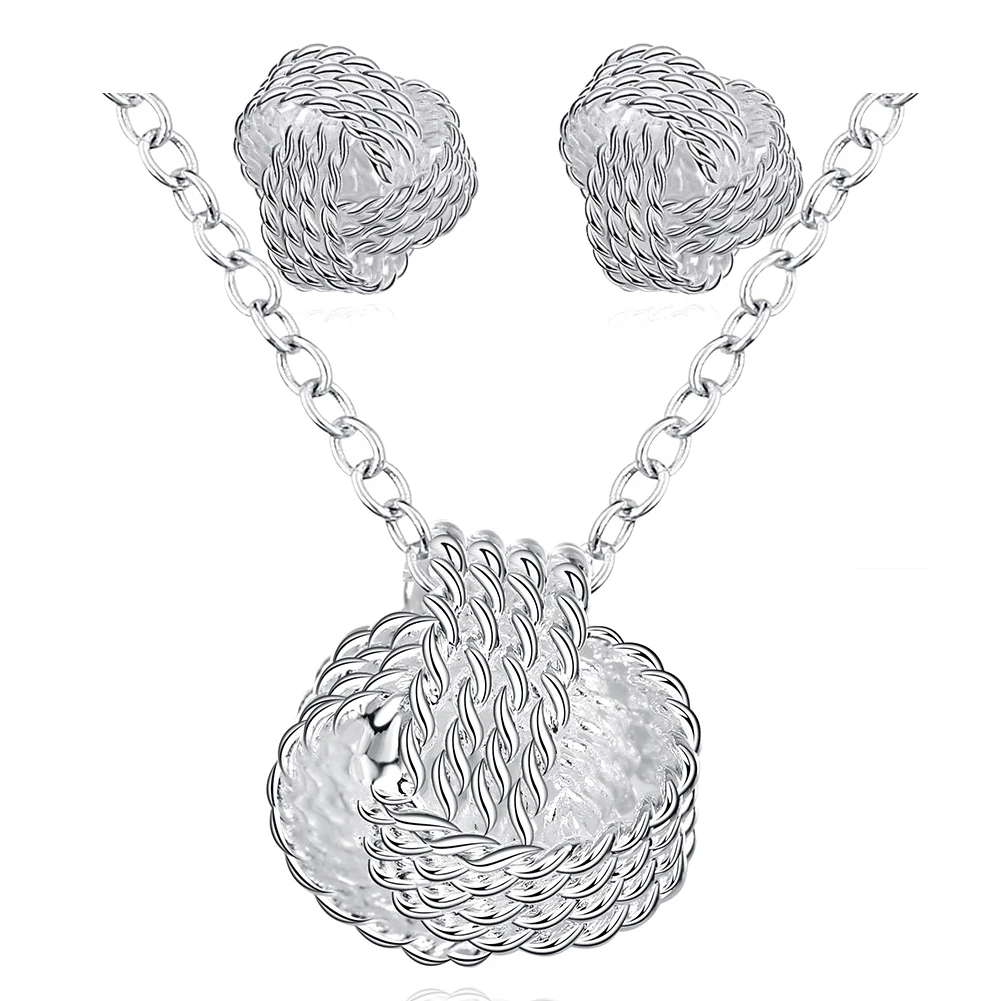 Женский комплект украшений с посеребренным покрытием длинная цепочка 18 дюймов