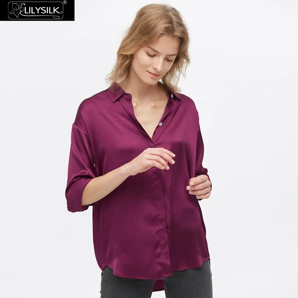LilySilk рубашка шикарная и свободная-Fit шелковая Женская Новая - Цвет: Dark Purple