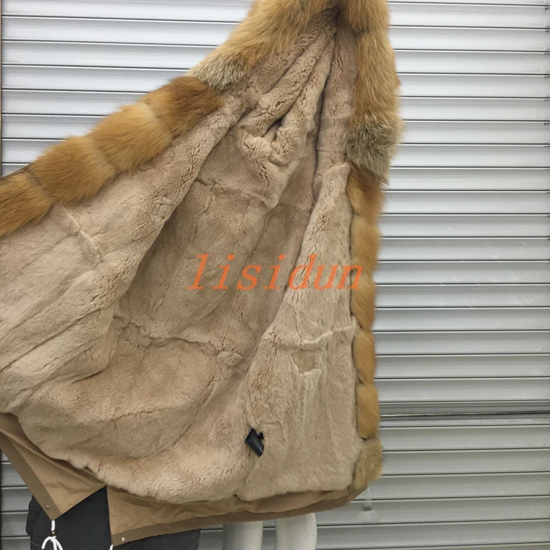 

lisidun 2018 fur coat fox parkas winter jacket coat women parka big real raccoon fur collar natural fox fur liner long outerwear
