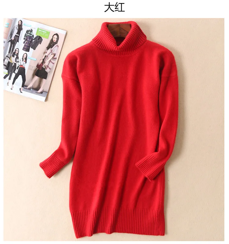 Thick Warm Cashmere Long Version Turtleneck Knitted Sweater Women 2021 Solid Color Pullover pull femme hiver streetwear sweaters | Женская