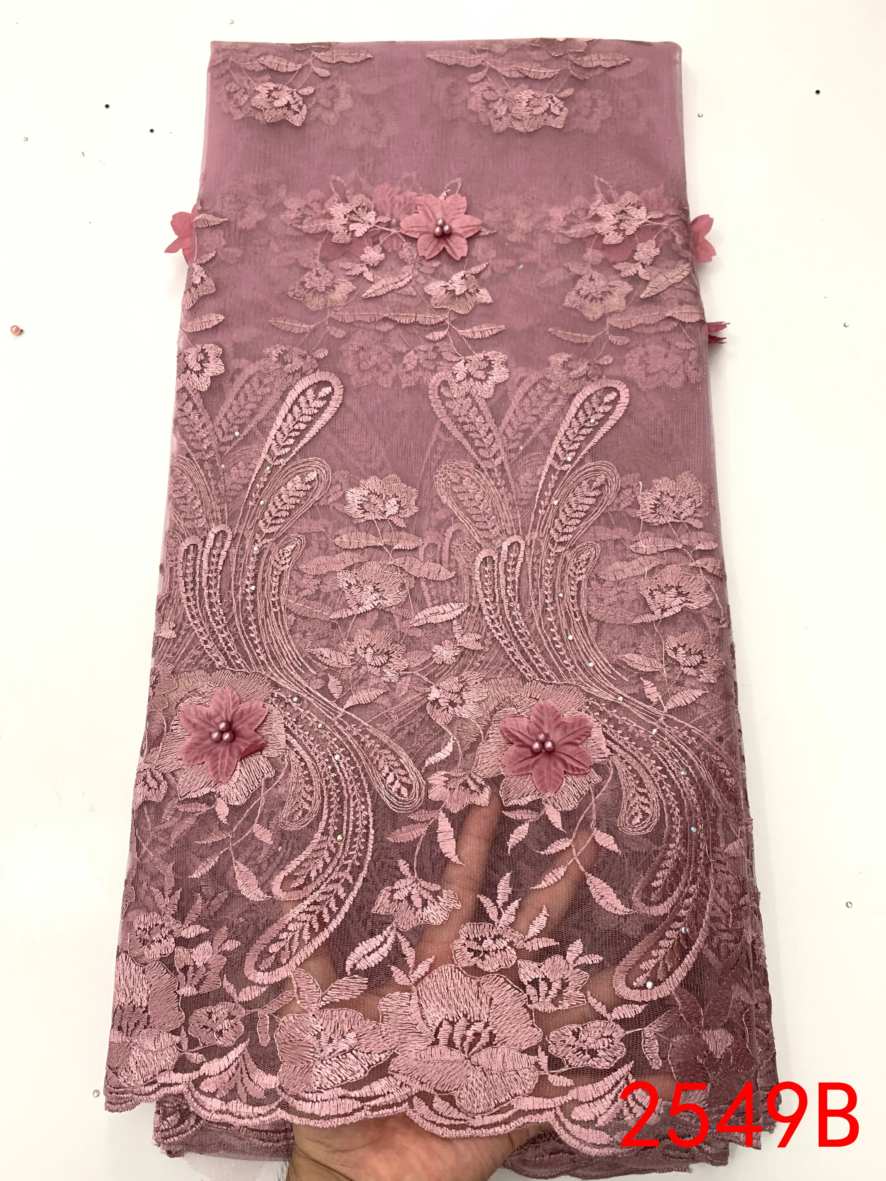 High Quality African Tulle Lace Fabric 3D Flowers Embroidered 2020 French Nigerian Laces Fabrics with Stones KS2549B | Аксессуары для