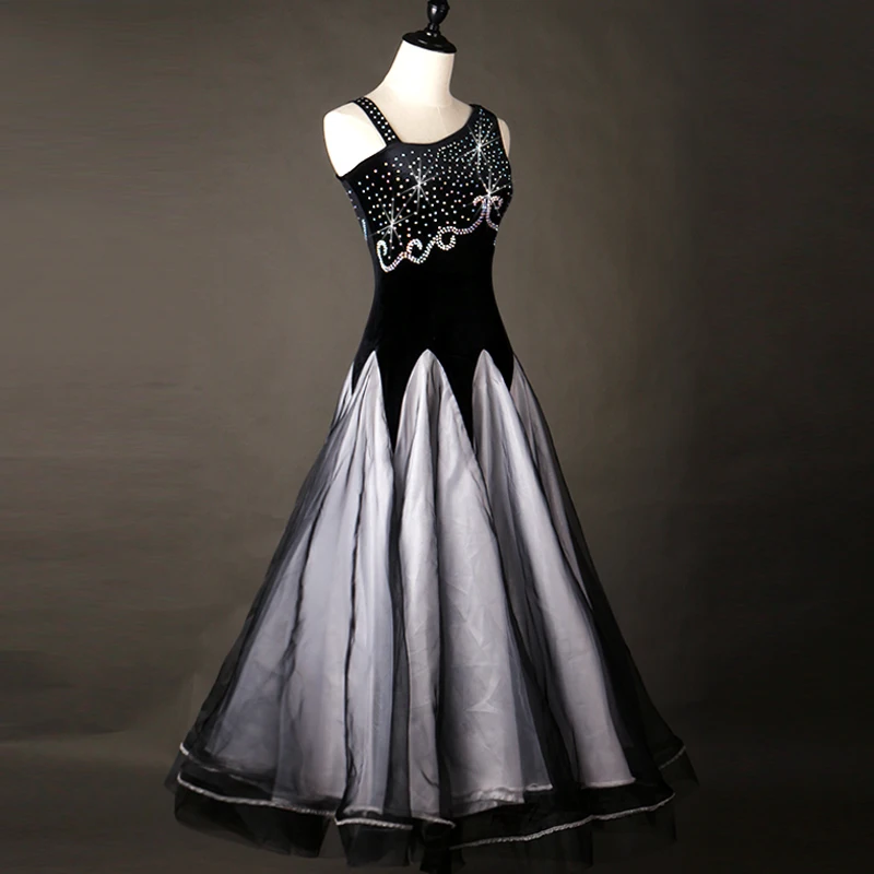 Черные платья для конкурса бальных танцев на заказ женская бальная танцевальная