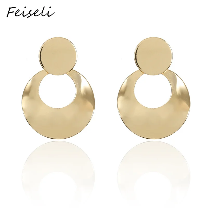 Женские сережки-гвоздики Feiseli круглые сережки золотистого и серебристого цветов