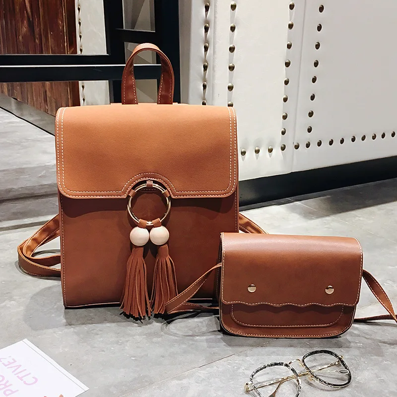 Новый Стиль Multi моды Fashion Double Pack Рюкзак кисточкой Средняя школа студент сумка
