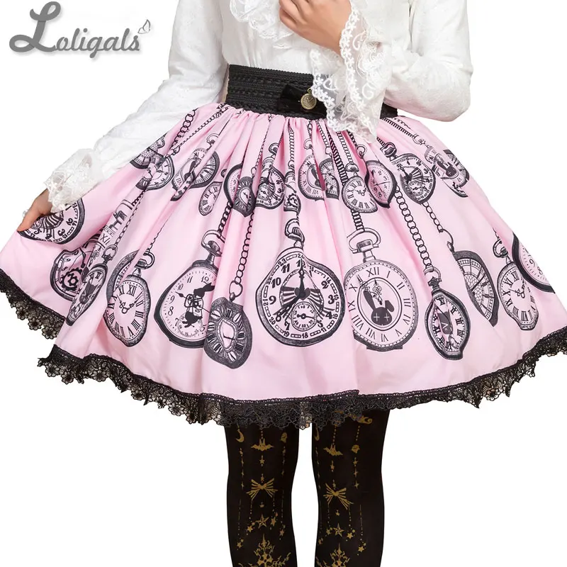 Милые розовые карманные часы Mori Girl с короткой юбкой и принтом для лета|short skirt|printed