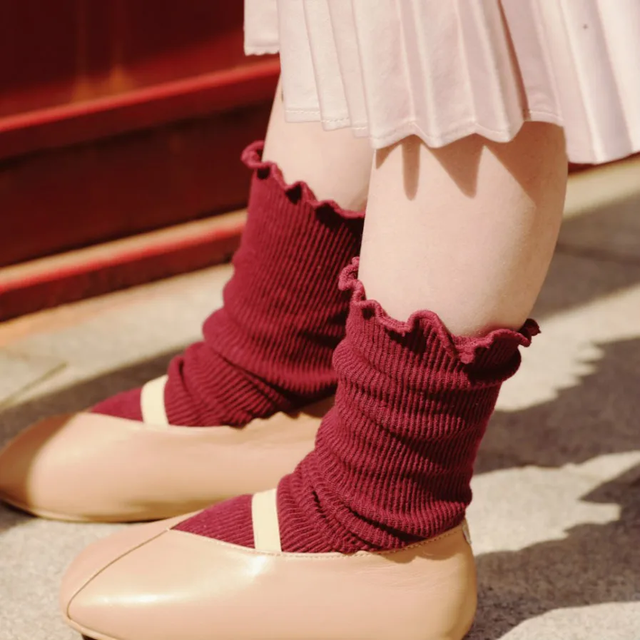 Calcetines de algod&oacute;n a rayas para ni&ntilde;a, medias Retro holgadas de colores puros, de doble aguja, a juego, para invierno y oto&ntilde;o-1