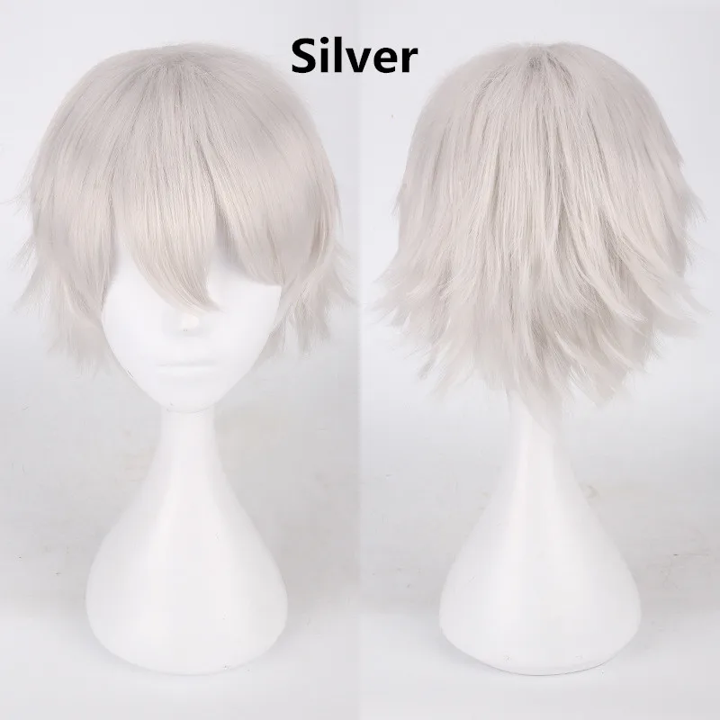 silver Шапочка для волос+ 1" мужские черные красные светлые синие короткие косплей парик пушистые слоистые Косплей парики Термостойкое волокно синтетические волосы - Цвет: silver