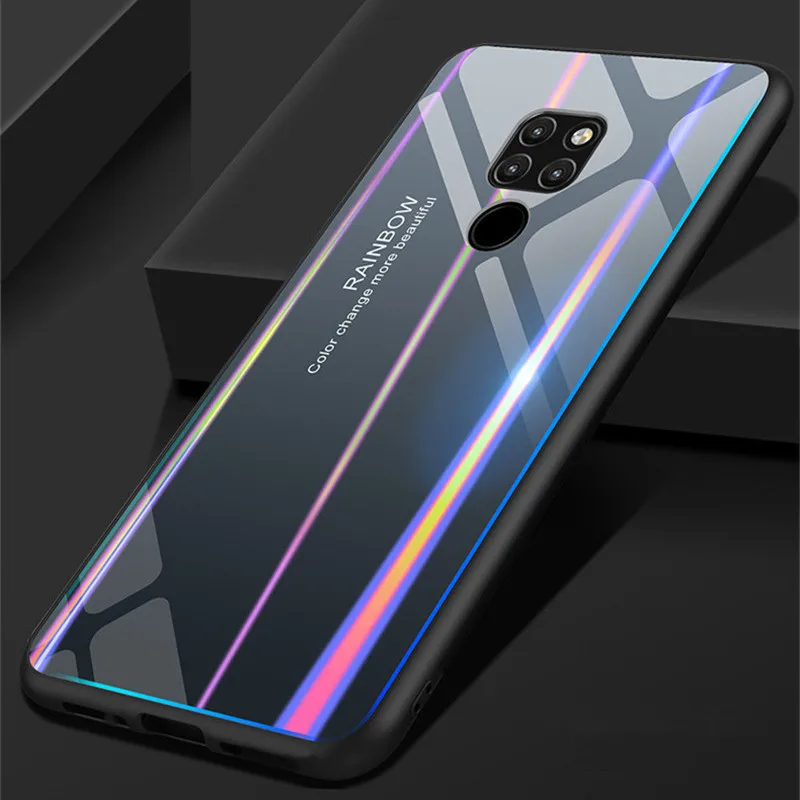 Градиентный цвет закаленного стекла чехол для mate 20 Роскошный Аврора задняя