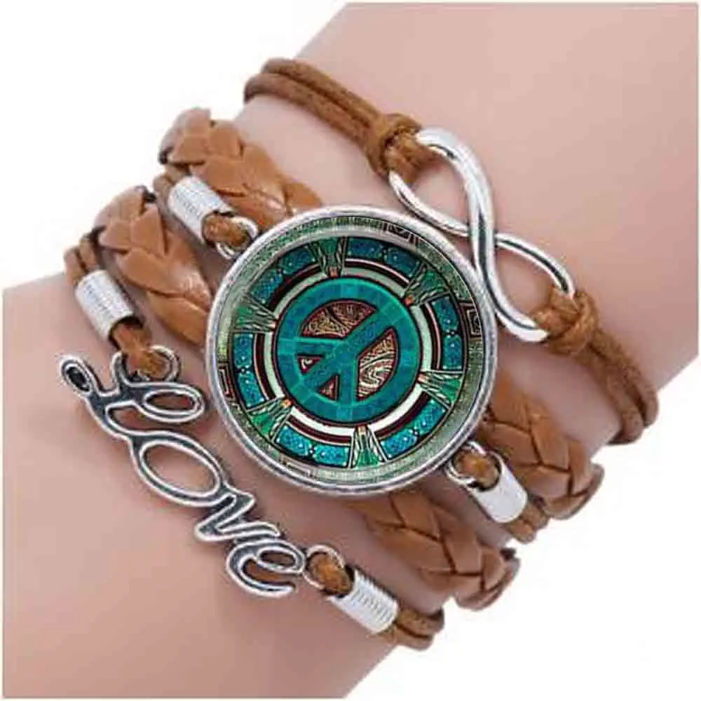 

Hippie Peace Sign Glass Dome bracelet DIY Handmade Fashion Jewelry Vintage Charm Trendy Gift for Men Women