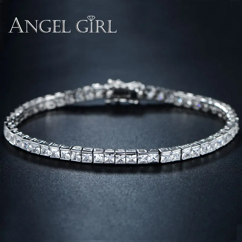 AngelGirl Элегантный квадратный 4 мм cz Теннисный браслет и для женщин мужчин белого