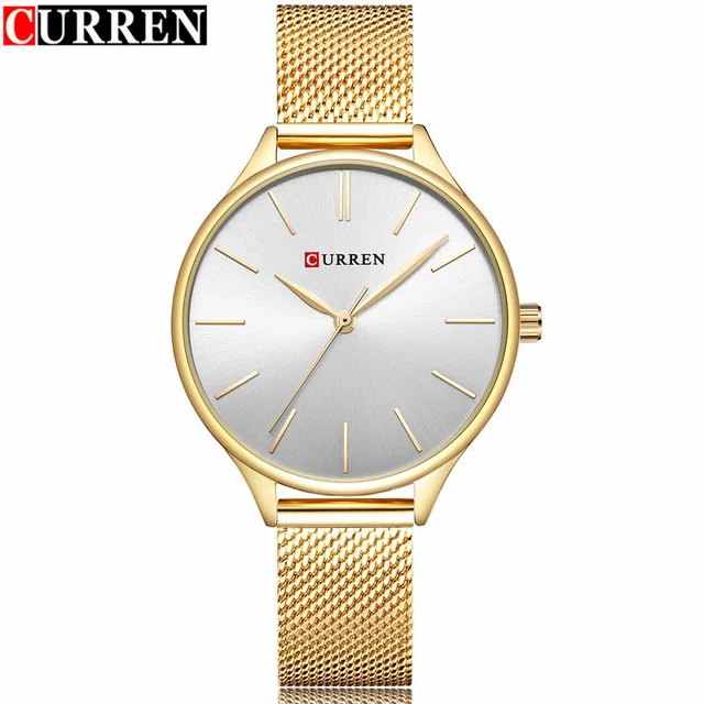 gold white Часы женские повседневные Модные кварцевые наручные часы Креативный дизайн женские часы подарок часы женские relogio feminino CURREN - Цвет: gold white