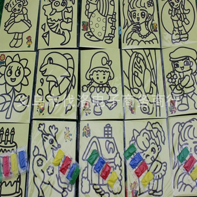 Детский песок живопись DIY желтый маленький 9X12 см Детские ручные головоломки