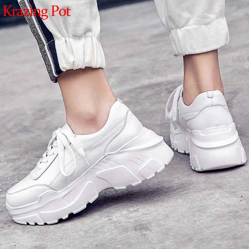 

Krazing pot 2022 full grain leather platform streetwear superstar lace up round toe white sneakers leisure vulcanized shoes L97