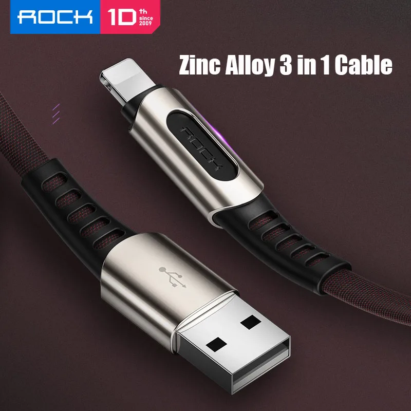 ROCK 3 в 1 USB кабель для смартфонов Microusb type-C зарядный кабель для iPhone зарядный кабель Micro USB зарядное устройство Дата шнур