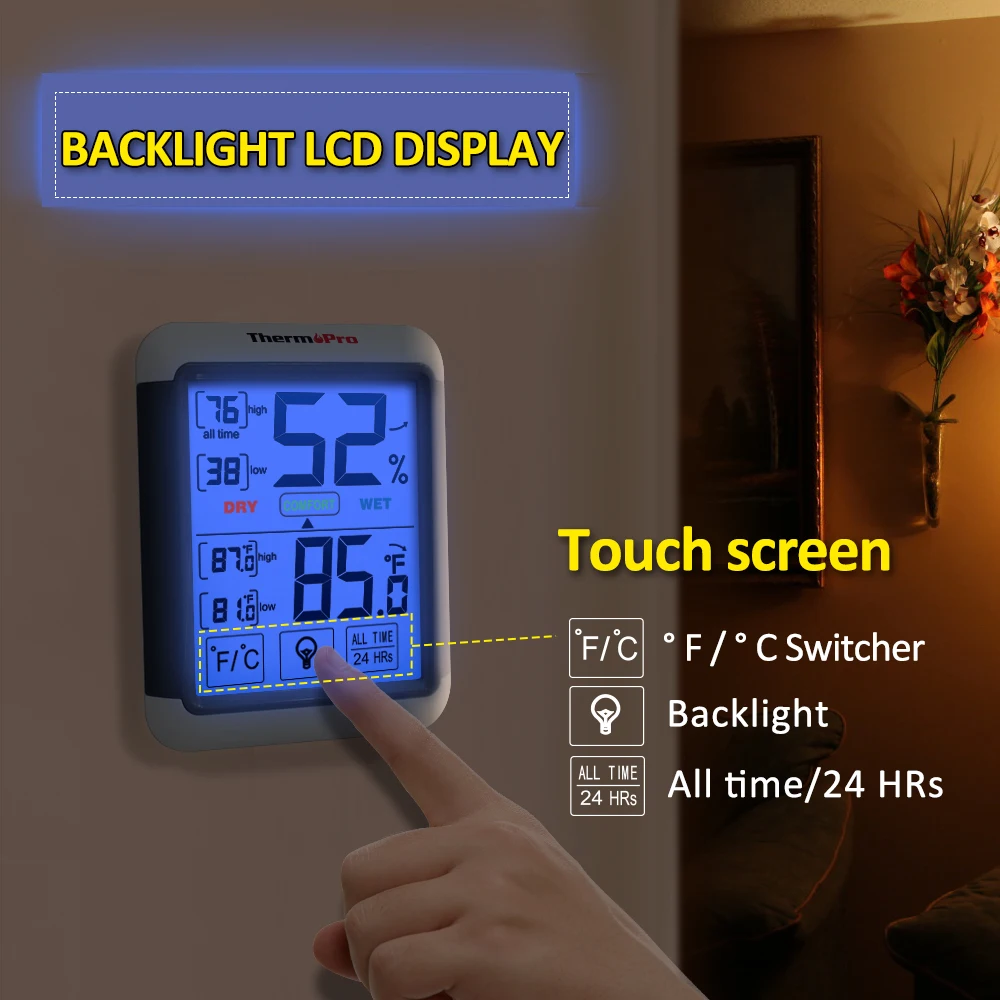 Цифровая метеостанция Thermopro TP55 гигрометр термометр для помещения с сенсорным
