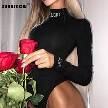 Женские Боди с высоким воротом XUANSHOW черные облегающие боди