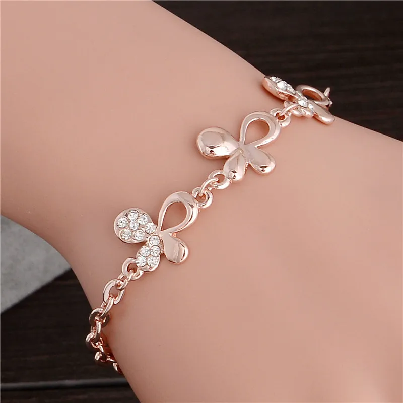 New Fashion Simple Rhinestone Hollow Butterfly Rose Gold Link Chain Bracelet Bangle Jewelry for women | Украшения и аксессуары