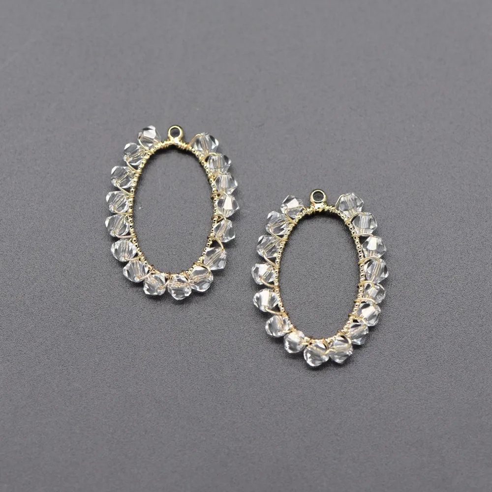 

10pcs Gold Oval Beaded Charms 25x19mm, Wired Crystal Glass Beads Geometric Pendants, Dangle Earring Components (GB-553)