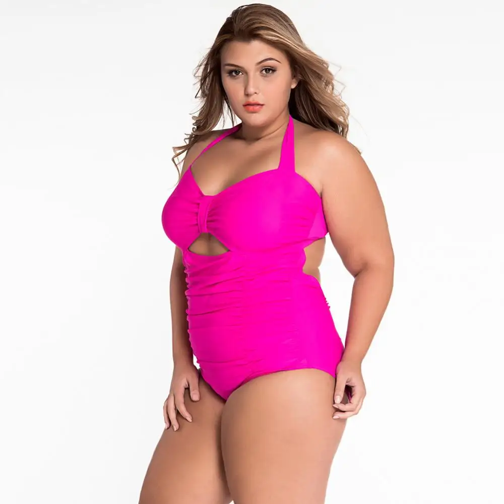 Plus Size Swimwear Women Bikini Set Swimsuits 2016 New Beach Padded Solid Vintage Retro Hollow Out Bathing Suits Swim Wear 5XL |