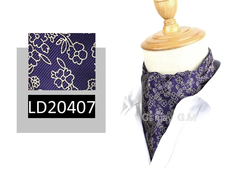 LD20407 Модный мужской галстук Ascot в британском стиле, галстук джентльмена, жаккард, полиэстер, шелк, галстук для шеи, цветочный галстук Ascot, галстуки для мужчин - Цвет: LD20407
