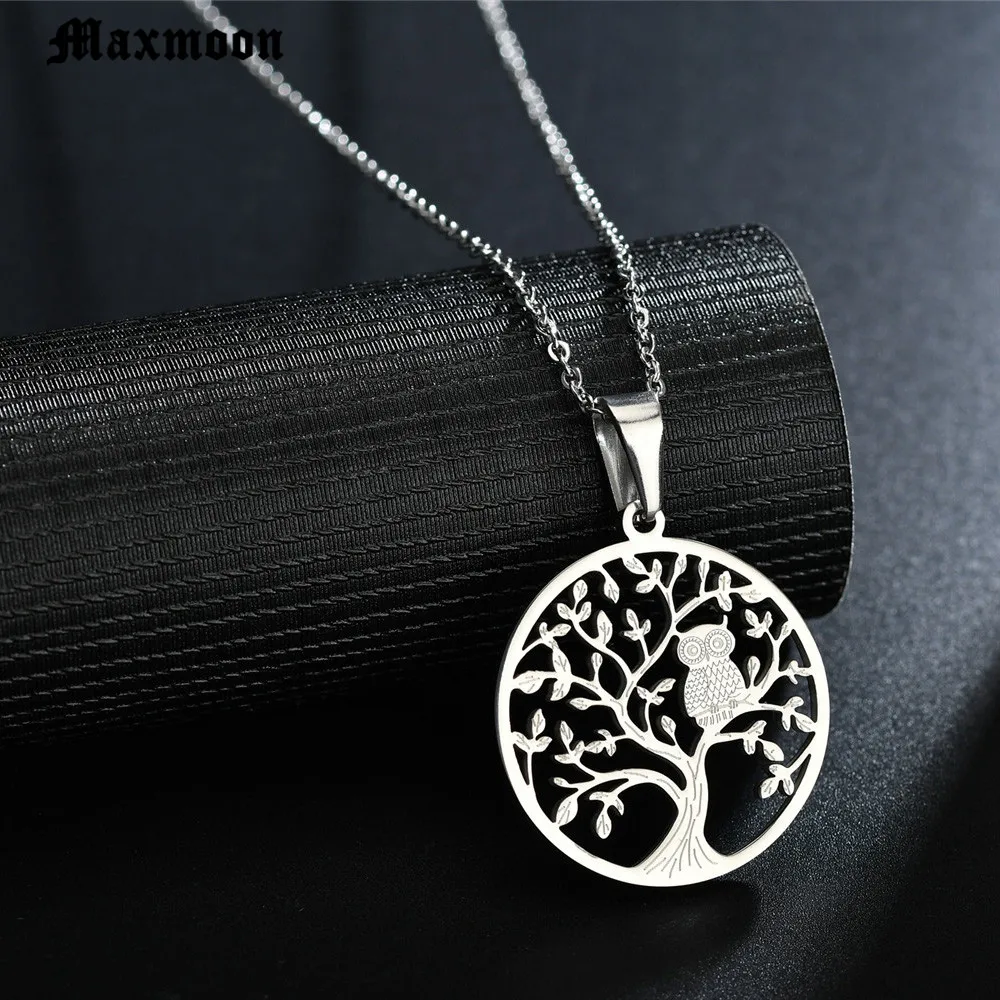 Женское ожерелье с подвеской в виде маленькой совы Maxmoon золотое дерева жизни