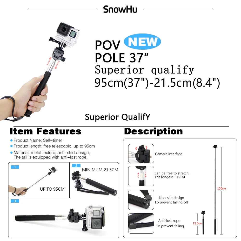 SnowHu для Gopro набор аксессуаров Go Pro Hero 9 8 7 6 5 4 3 2 1 экшн камеры YI 4K H9 SJ4000 SJ5000 GS09|sj4000