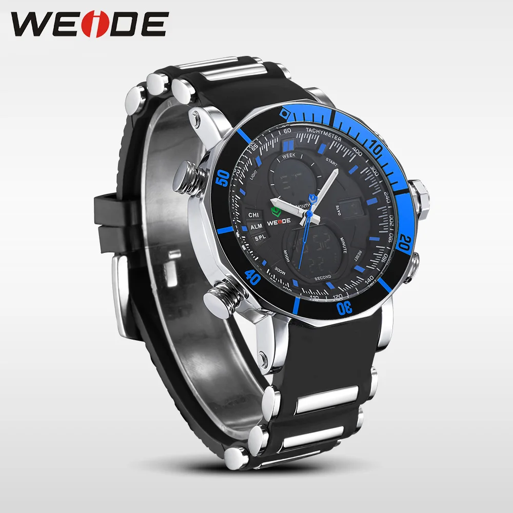WEIDE Luxury Brand Мужчины Спортивные Часы Множественный Часовой пояс Подсветкой Синий