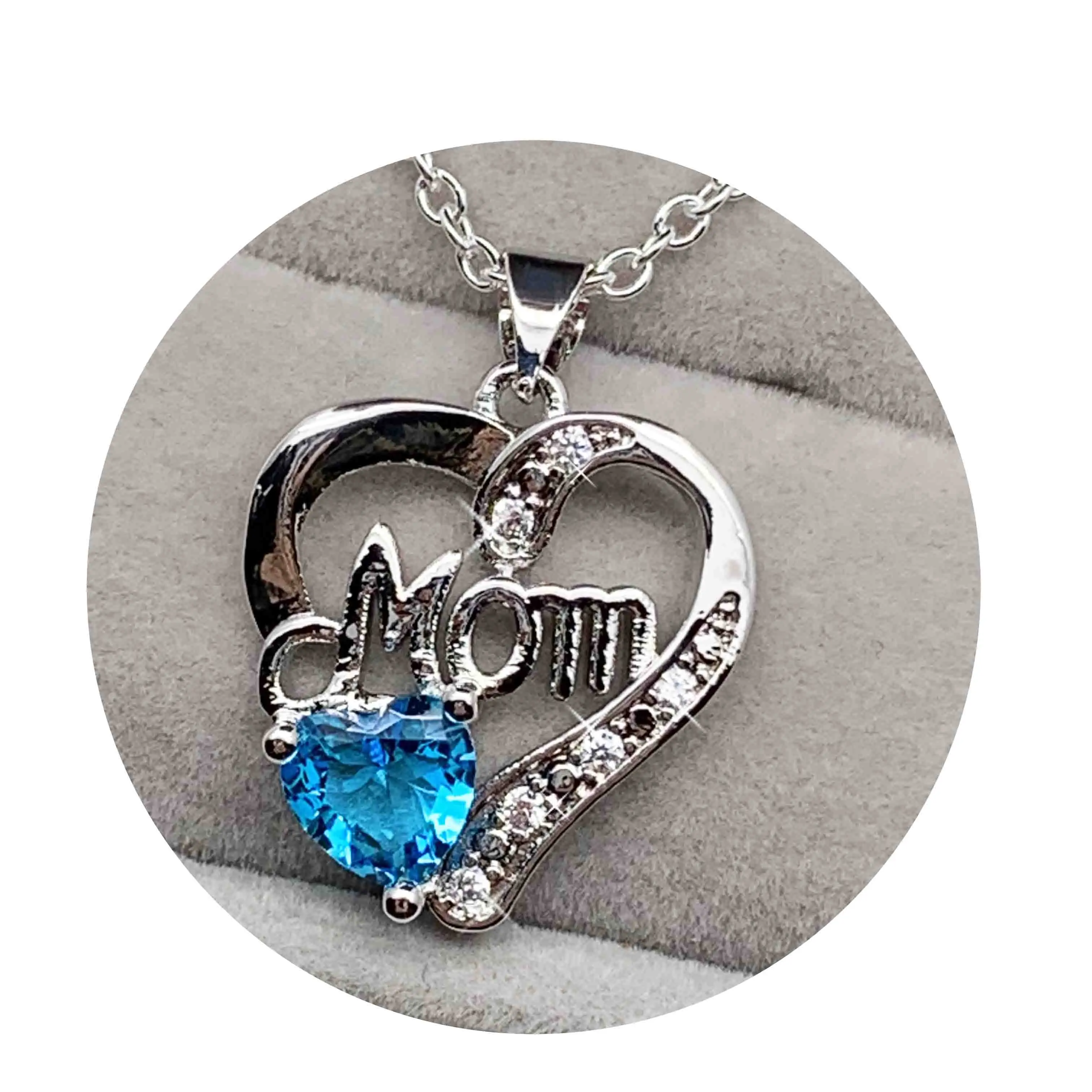 Буквы из кристаллов подарок на день матери я люблю маму Циркон кулон NecklaceMini милый в форме сердца серебряный девушка кулон - Окраска металла: 5