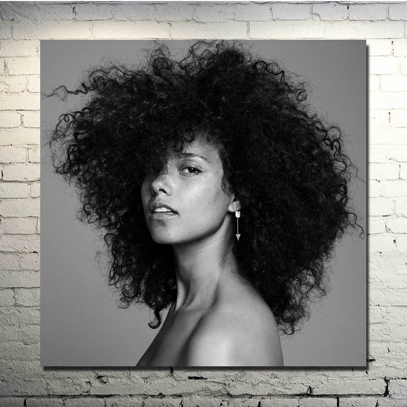 Alicia Keys Music Singer черно белая синтетическая шелковая ткань постер и печать настенная