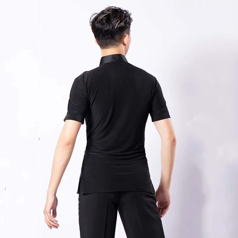 

Latin Dance Top Male Short Sleeve Lapels Ballroom Flamengo Cha Cha Salsa Tango Dancing Shirts Men Practice Show Dancewear DN3798