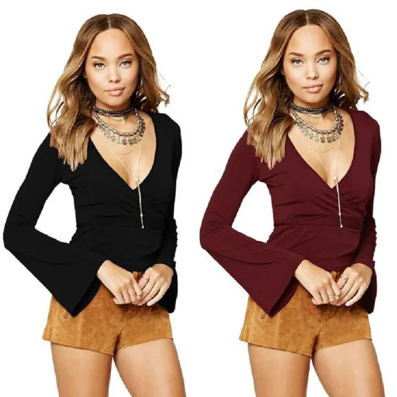 Новая модная женская футболка с роговым рукавом и v образным вырезом|Футболки| |